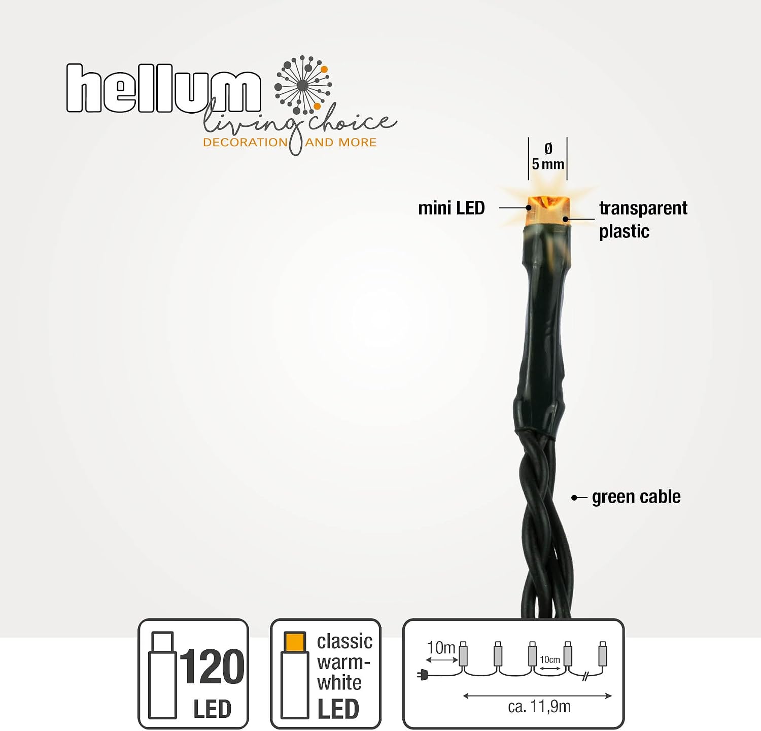 Detalle de Hellum Catena di Luci Esterno con Timer 11,9 m | 120 LED LED Bianco Caldo
