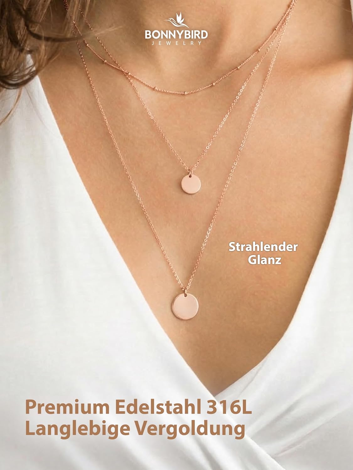 Detalle 2 de BONNYBIRD Wasserfestes Edelstahl Ketten Set Damen – BonnySydney in Silber, Gold & Roségold