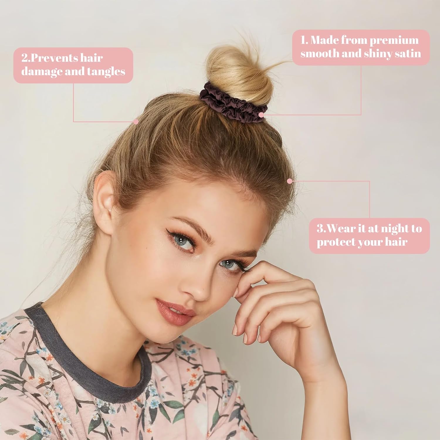 Detalle de Scrunchies Seide Satin Haargummis von WantGor – 4er Pack Braun, Seidiges Haarband/Haaraccessoire