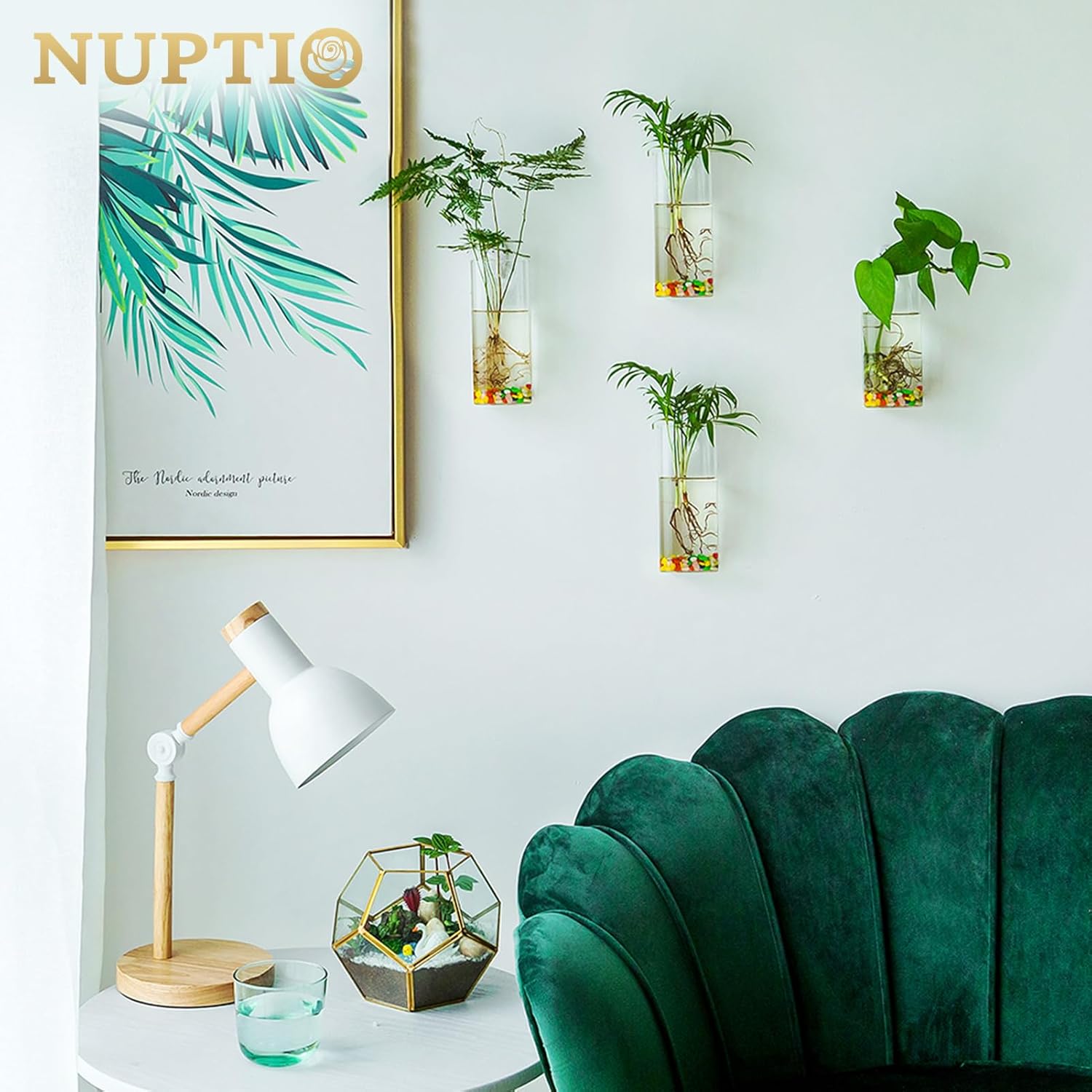 Detalle de Nuptio Vasi di Fiori da Parete in Vetro Trasparente – Set da 4, Sospesi e Resistenti