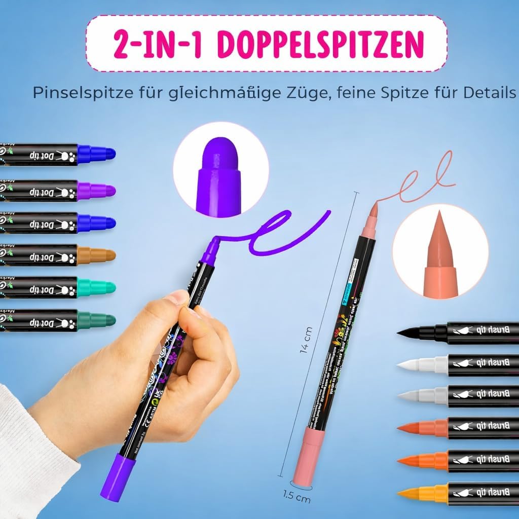 Detalle de Desire Deluxe Acrylstifte (26, doppelseitig, mehrfarbig) zum Bemalen von Steinen, Keramik, Glas, Holz & Leinwand