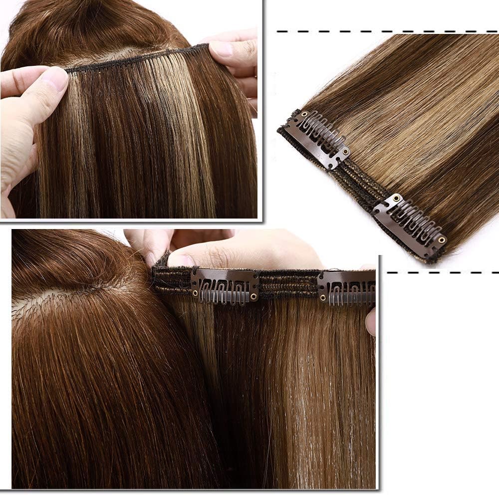 Thumbnail 6 de SEGO Extension Clip Capelli Veri Marrone Mix 4P27 – 45 cm, 18 Clip, 8 Fasce Remy a Doppia Tessitura