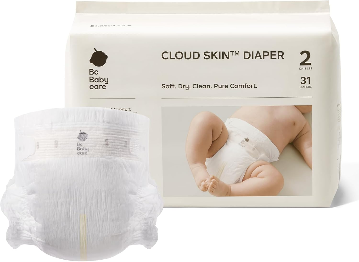 Detalle de Bc Babycare Cloud Skin Size 2 Baby Diapers, 31 Count, Hypoallergenic