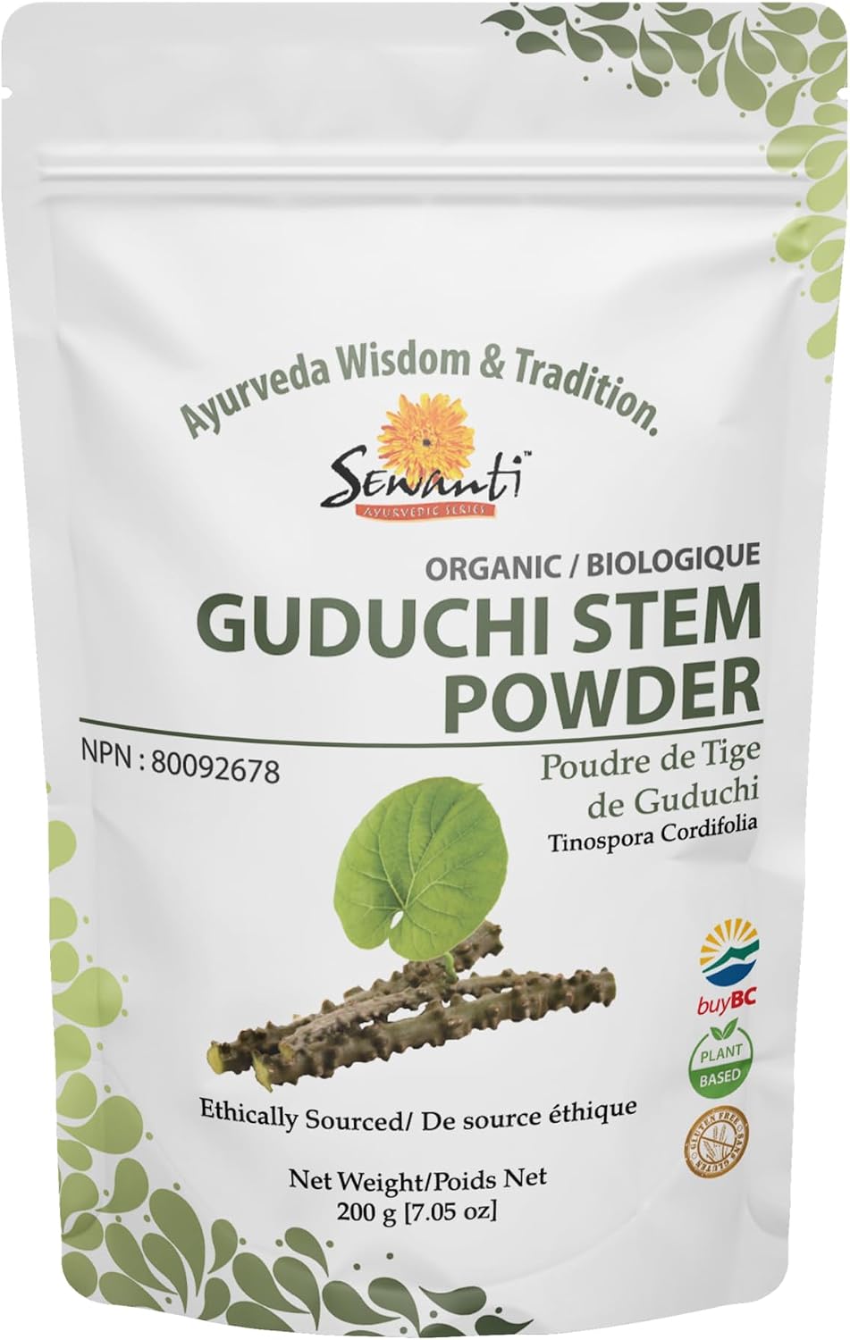 Detalle de Sewanti Organic Guduchi Powder, 200 g, NPN 80092678, Made in Canada