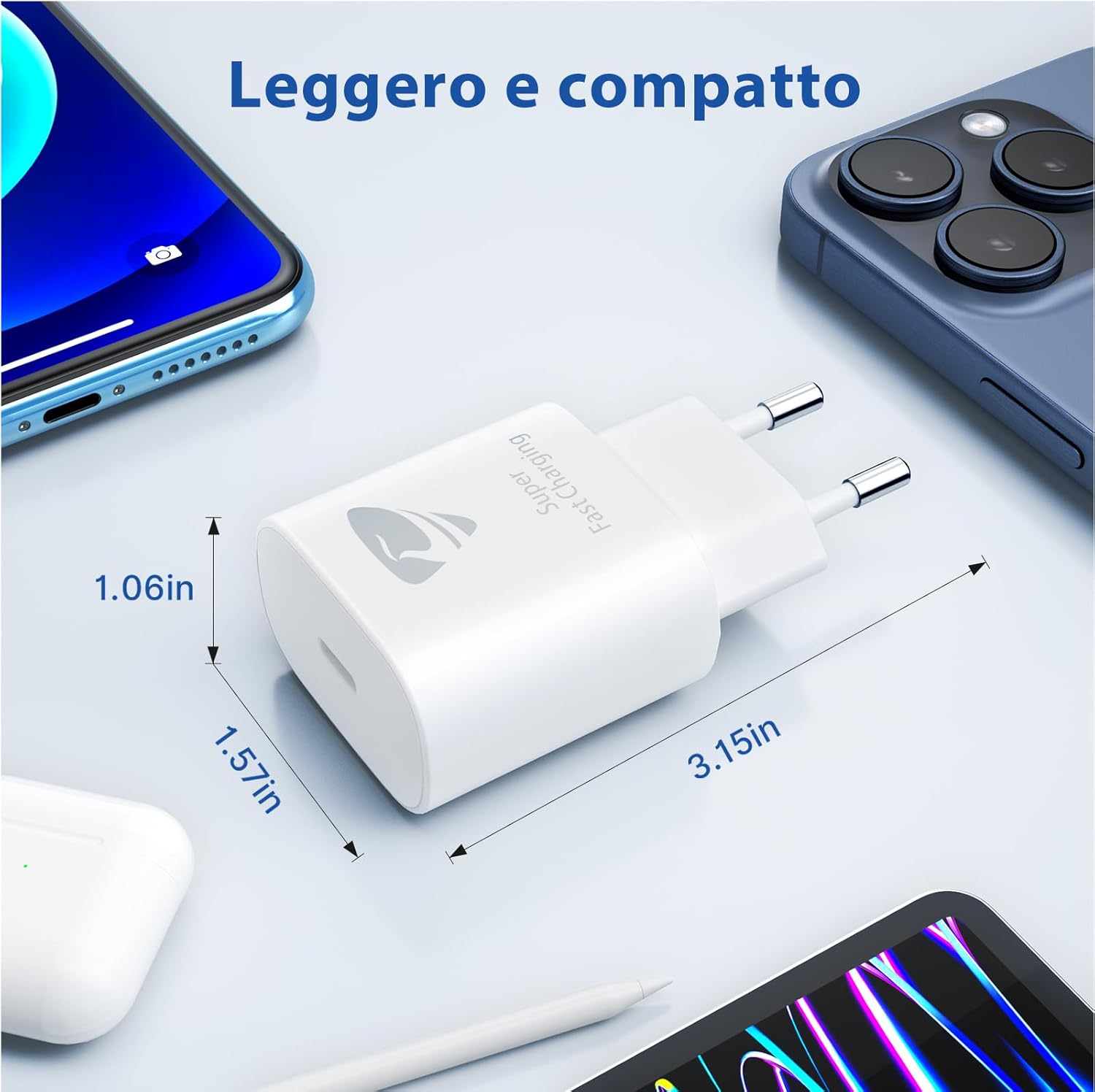 Thumbnail 2 de Caricatore USB-C 20W Yosou: ricarica rapida PD per iPhone e Samsung