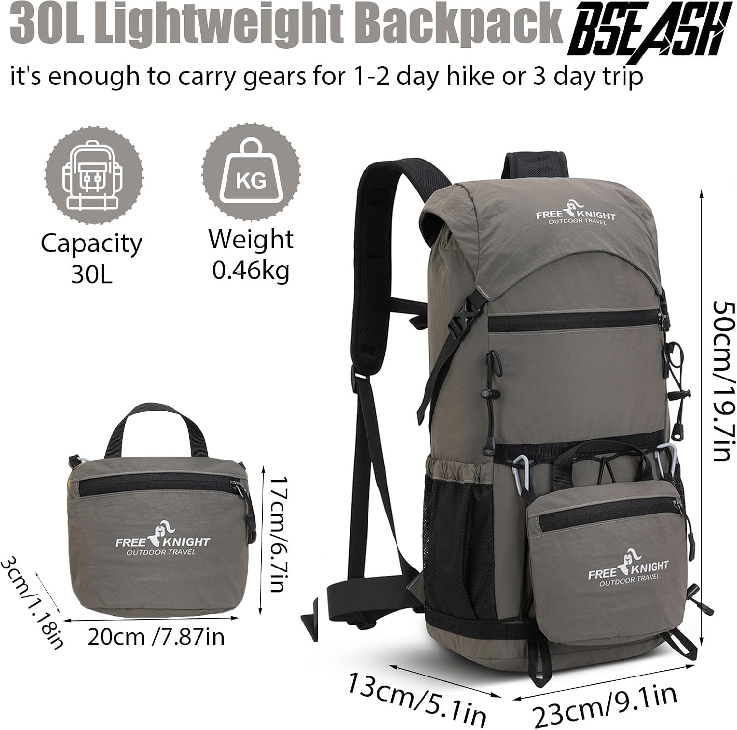 Detalle de Bseash 30L Lightweight Hiking Backpack: A practical daypack for outdoor lovers
