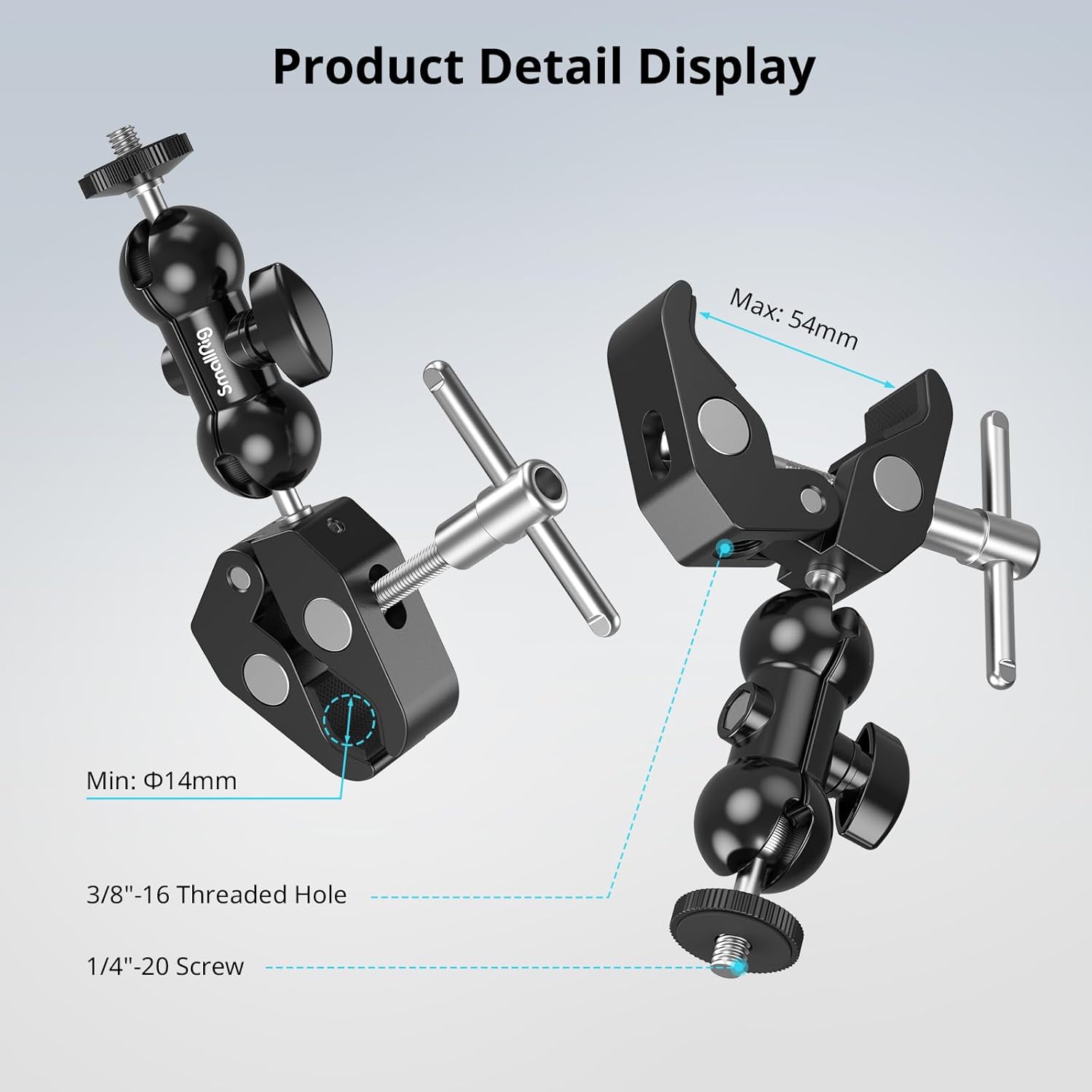 Detalle 1 de SMALLRIG Super Clamp (Amélioré) 1138B – Pince caméra robuste pour accessoires