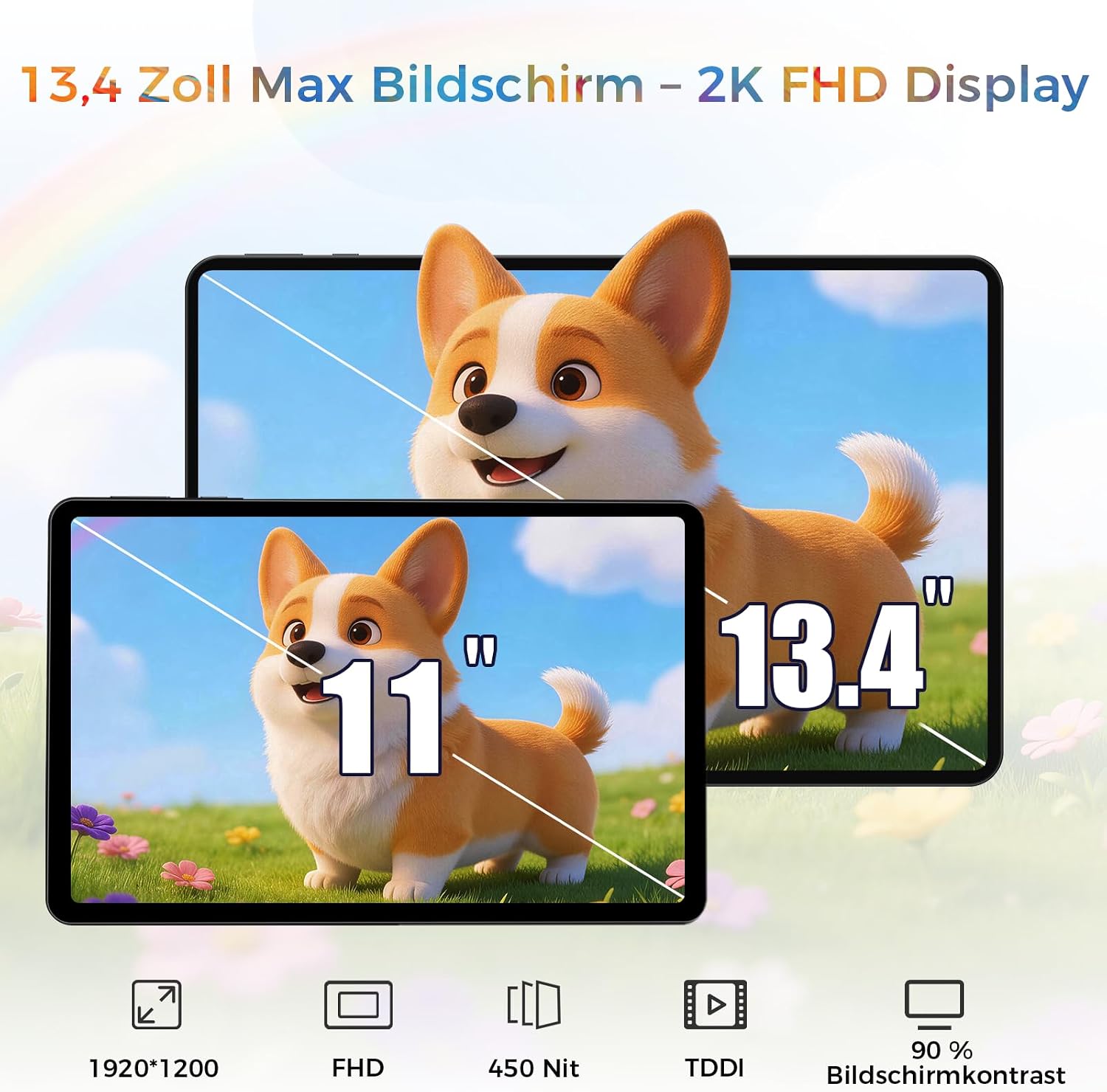 Detalle de RebotAi AF13 Tablet 13,4 Zoll mit Android 16 – 32 GB RAM, 256 GB ROM, 1 TB microSD, 10000 mAh