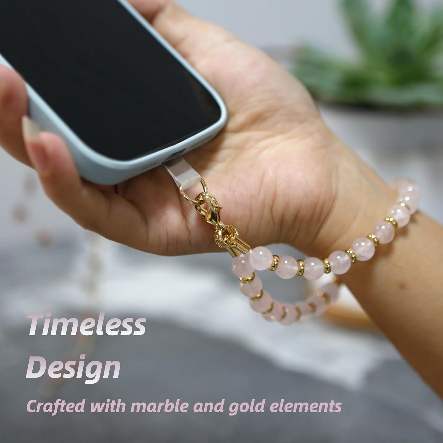 Thumbnail 5 de Lostars Marble Beaded Phone Wrist Strap, Detachable Pink Design with 304 Steel Core