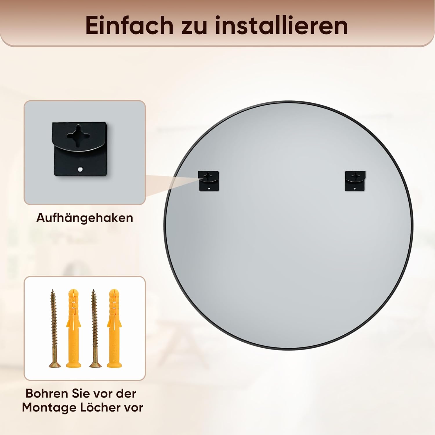 Detalle de Antok Spiegel Rund 60 cm Schwarz – Eleganter Wandspiegel mit Aluminiumrahmen