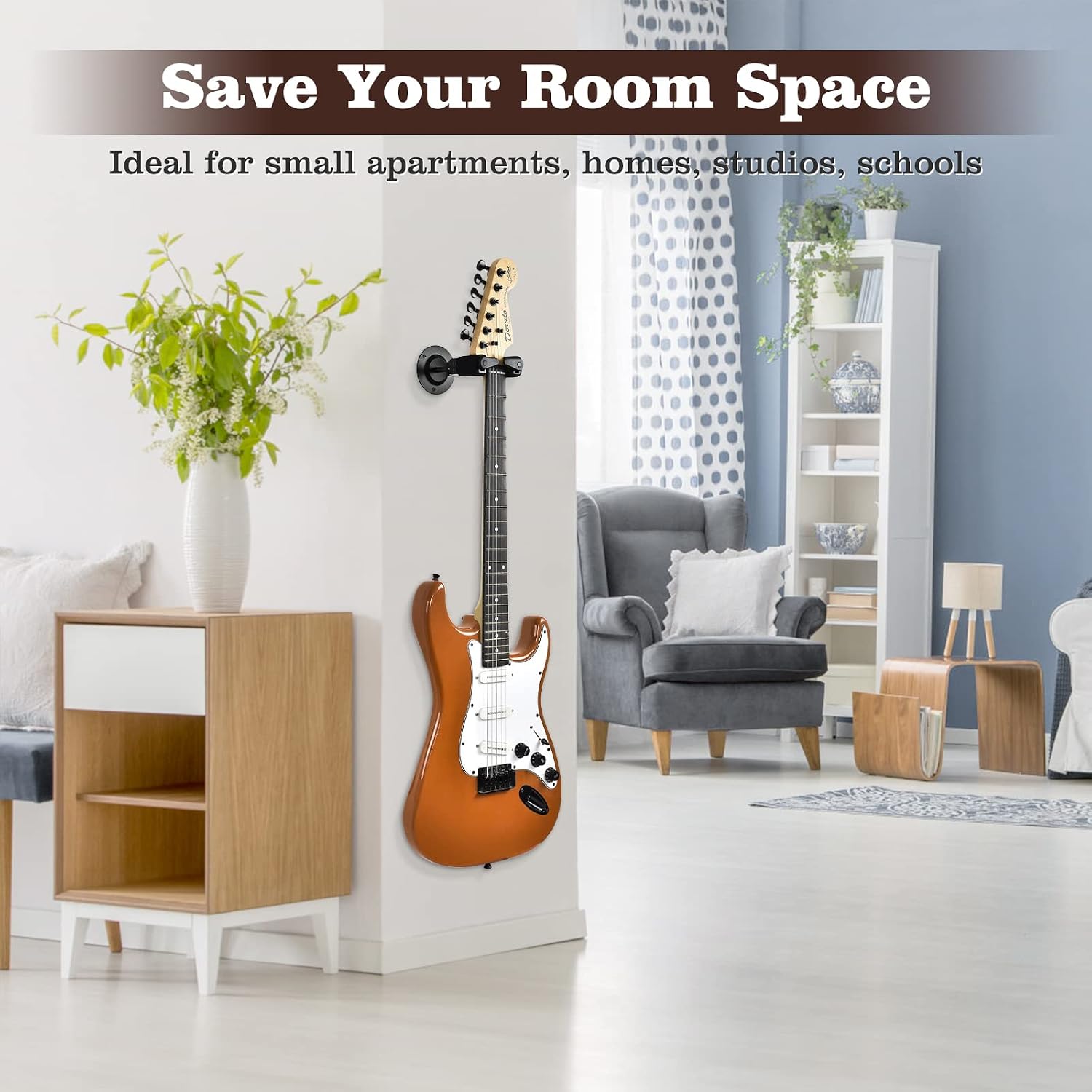 Detalle 2 de OTraki Colgador de Guitarra para Pared con Bloqueo Automático | Soporte duradero para Guitarra, Bajo, Mandolina y Violín