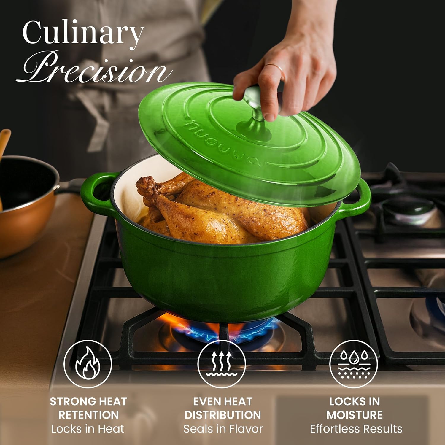 Thumbnail 5 de Nuovva Enamelled Cast Iron Dutch Oven Pot with Lid – 3.1 Quart (22 cm) – Green
