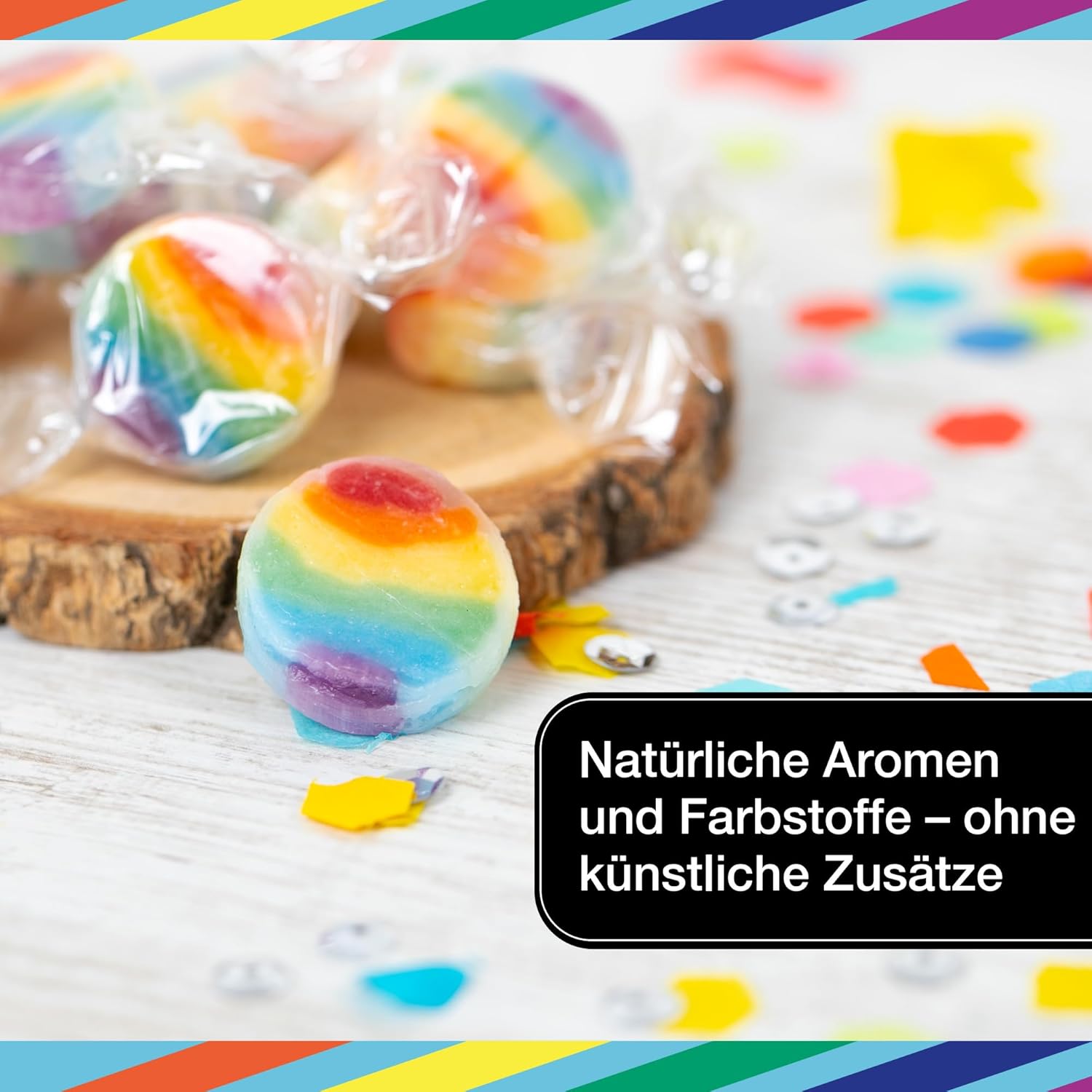 Detalle 2 de FOOD crew Regenbogen Rocks Bonbons (500 g) – vegane Regenbogen-Süßigkeiten für Candybar & Deko