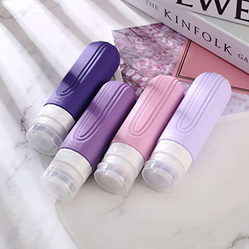 Detalle de Mrsdry Travel Bottle Set: 90ml Silicone, Leak-Proof, BPA-Free, TSA-Approved (4 Pack)