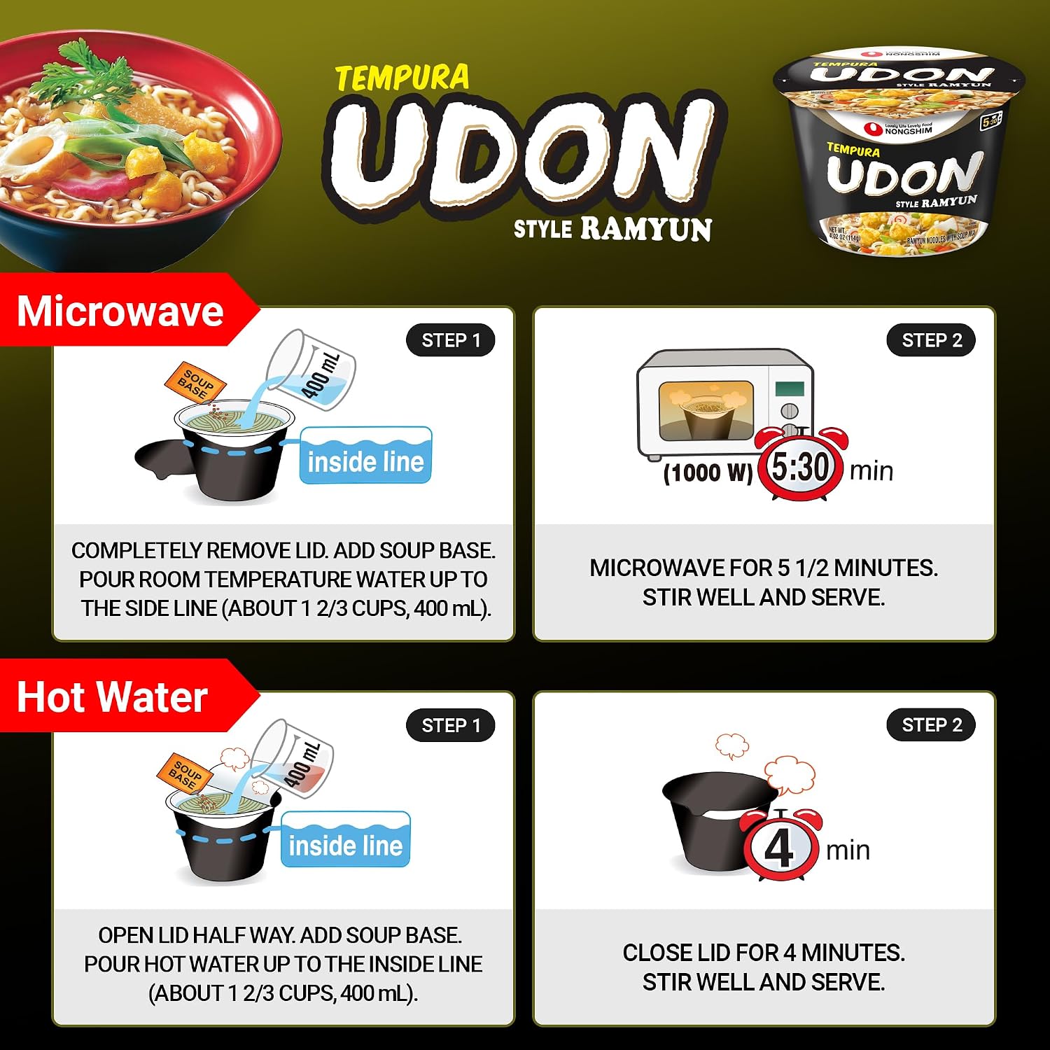 Thumbnail 6 de Nongshim Tempura Udon Style Noodles, Big Bowl Instant Soup, 12 Count
