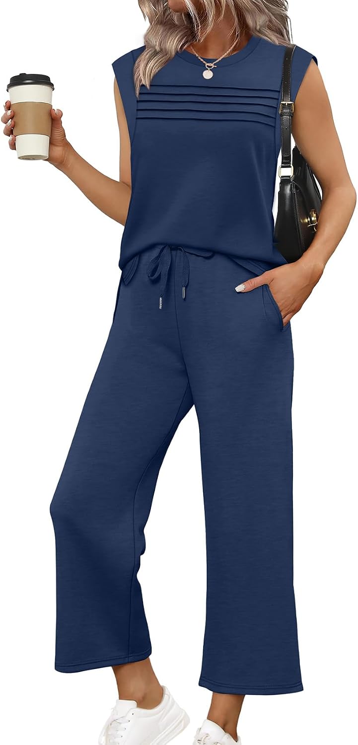 Thumbnail 6 de WIHOLL Two-Piece Lounge Set for Women (Cap Sleeve Top + Side Slit Wide-Leg Pants), S-3XL