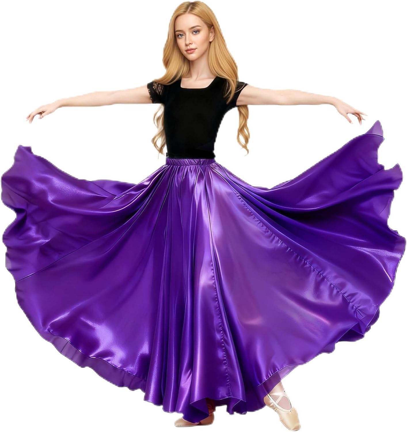 Thumbnail 6 de Baisdan Jupe Danse Orientale Femme en Satin — Jupe Longue Cercle Complet pour Danse Orientale, Flamenco et Cosplay