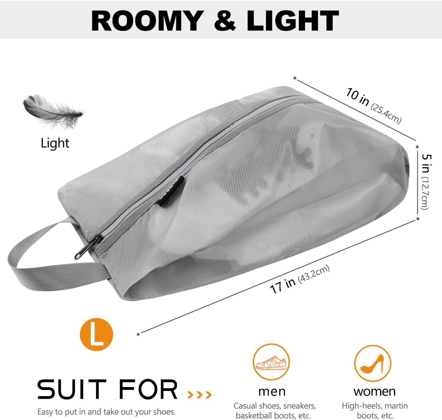 Detalle 2 de Prezon Travel Shoe Bags (Water-Resistant TPU Mesh) with YKK Zippers – Storage Pouches for Shoes