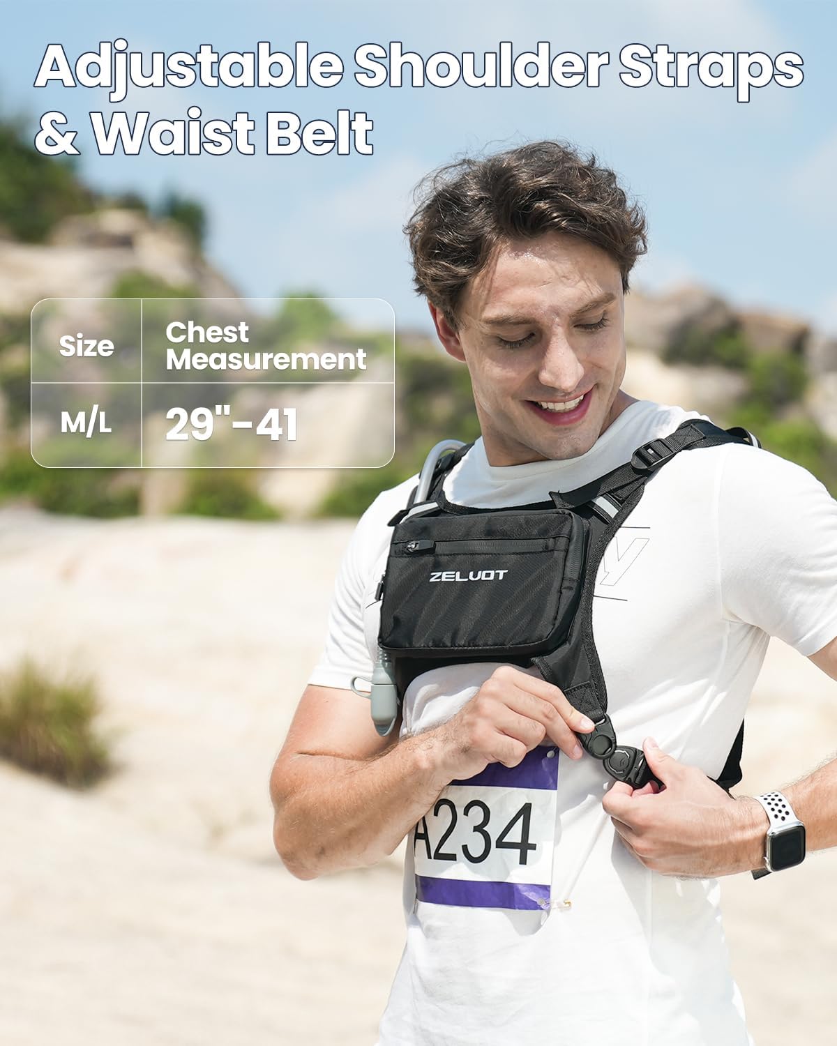Thumbnail 6 de Zelvot Running Vest with 1L Water Bladder — Adjustable Reflective Hydration Vest for Runners
