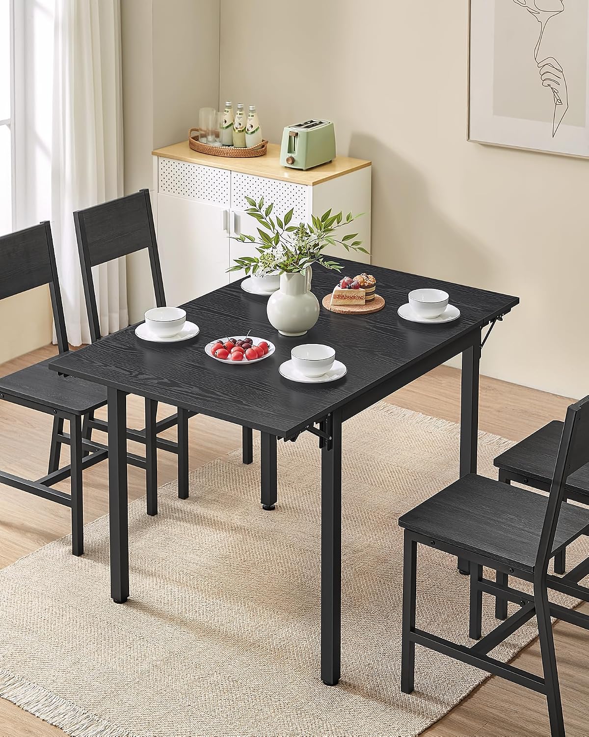Detalle 2 de VASAGLE BARNET KDT077B03 opklapbare eettafel voor 2-4 personen, zwart