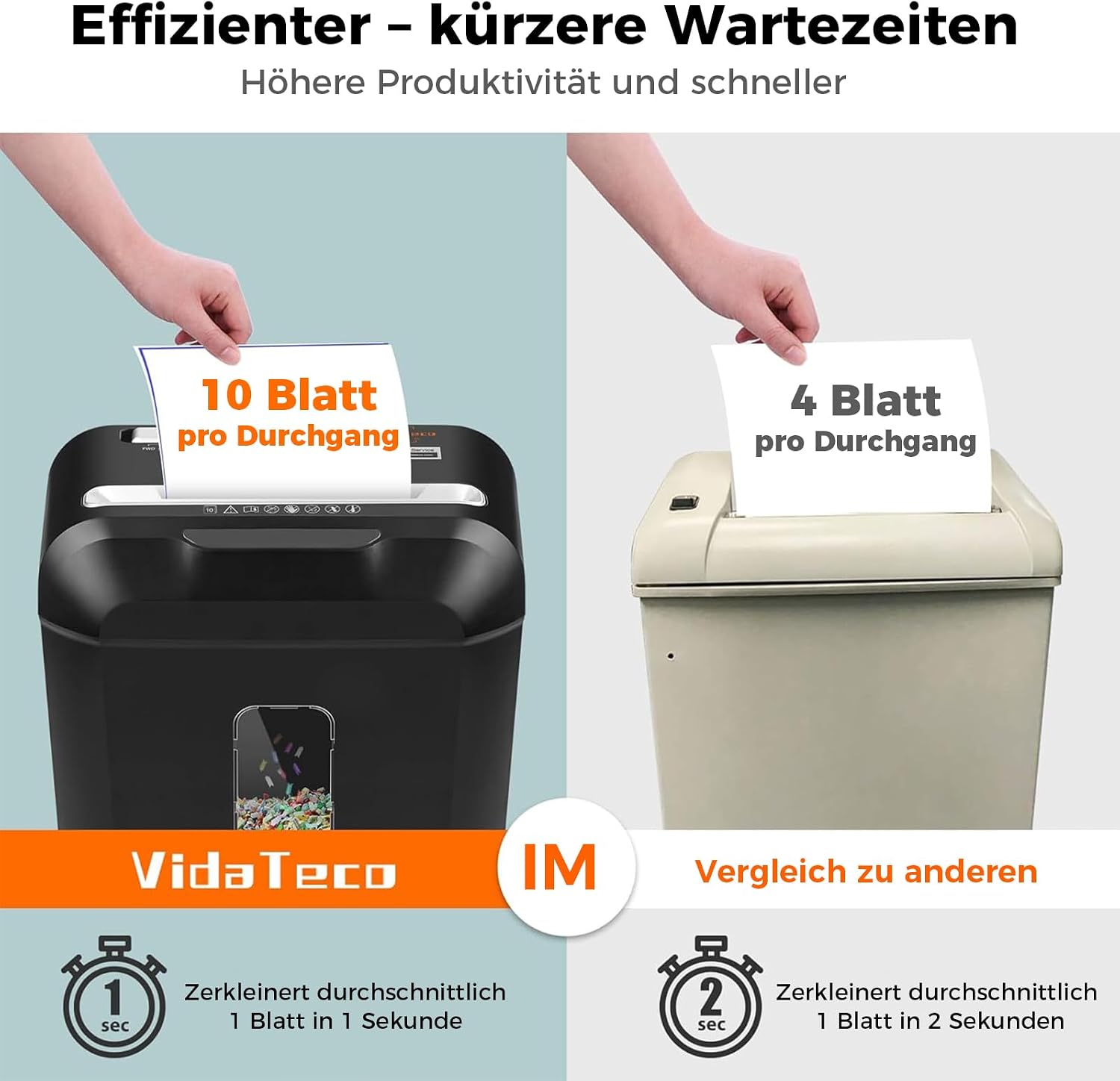 Detalle de Schredder, 10 Blatt Kreuzschnitt P-4 – VidaTeco Aktenvernichter mit 14 L Behälter für Homeoffice