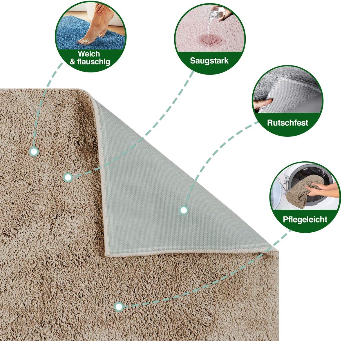 Thumbnail 3 de casa pura Badematte beige – weicher Badteppich in Shaggy-Optik, 80x150 cm, Sky Soft