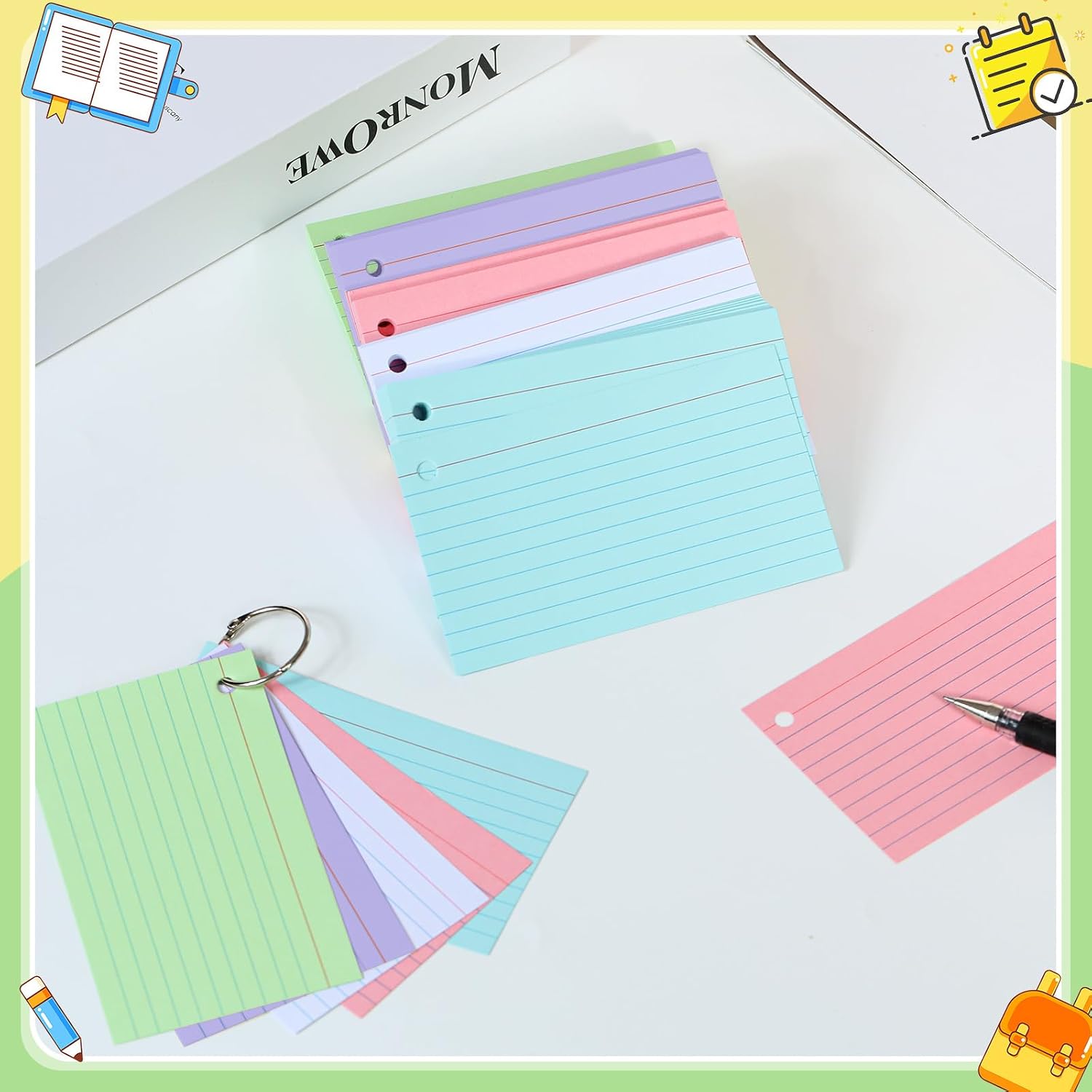 Detalle de YAGUAO 3x5 Index Cards, 250 Count, 5 Colors, Ruled, 180gsm