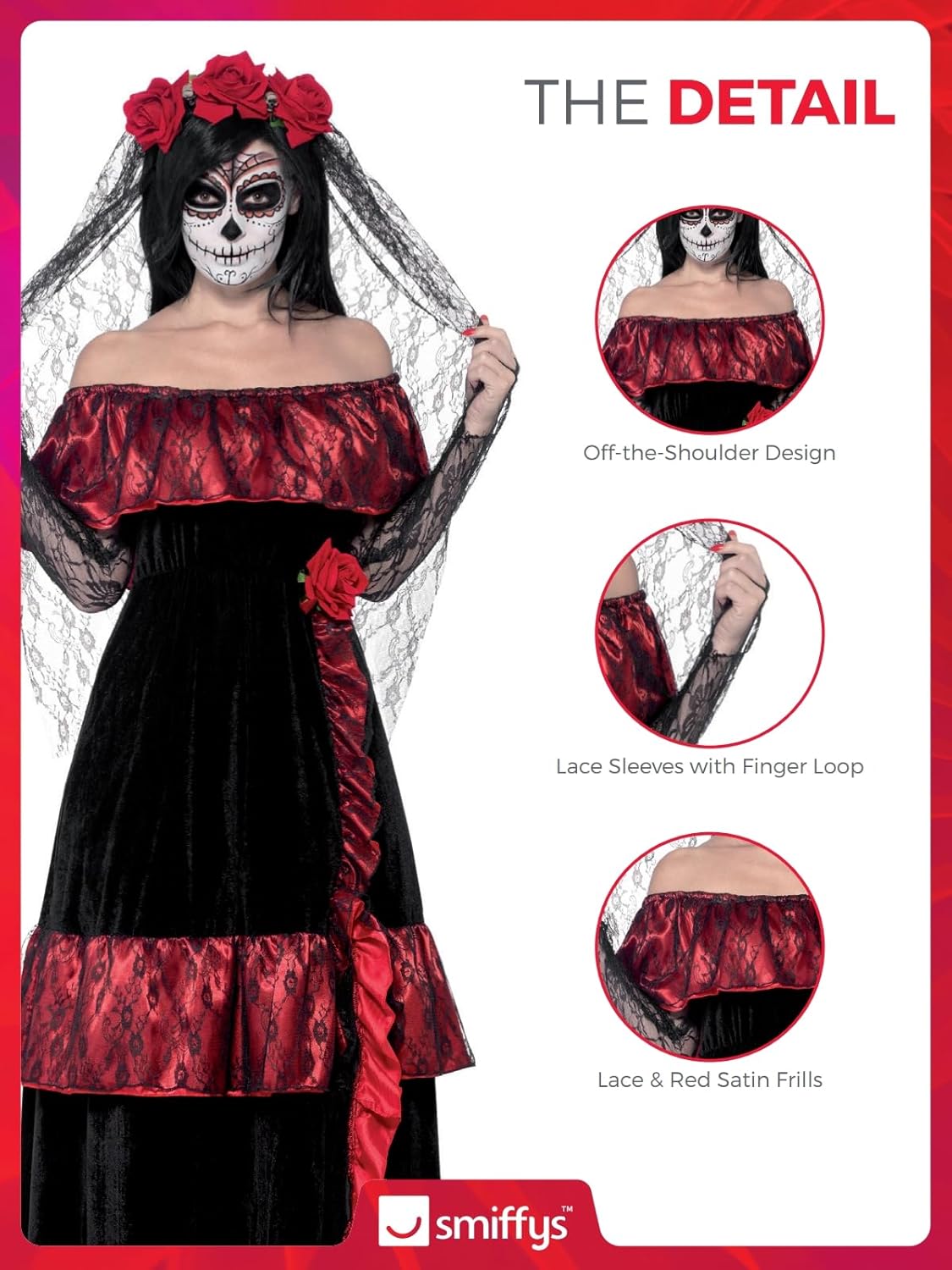 Thumbnail 4 de Smiffys Disfraz novia Día de Muertos Busto 40-42"