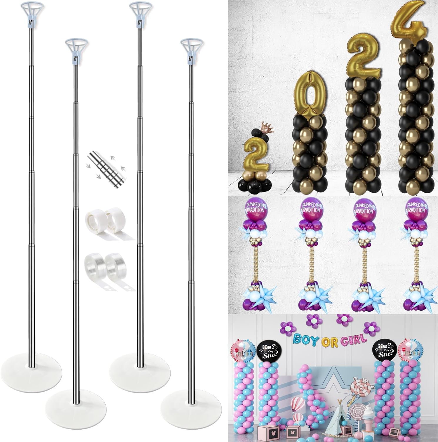 Thumbnail 6 de GIMCALO Balloon Column Stand Kit (Set of 2) — 7ft Height-Adjustable Balloon Arch Stands