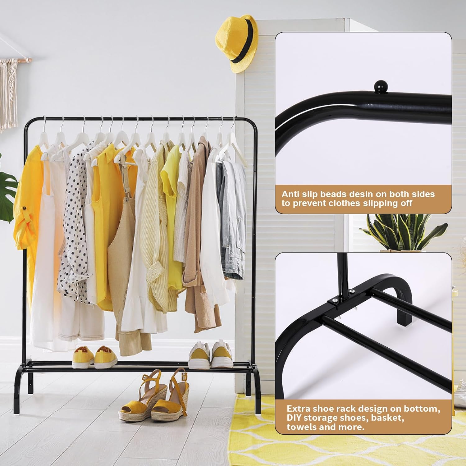 Detalle 2 de Metal Clothing Rack 43.5in clothes rail with shelf
