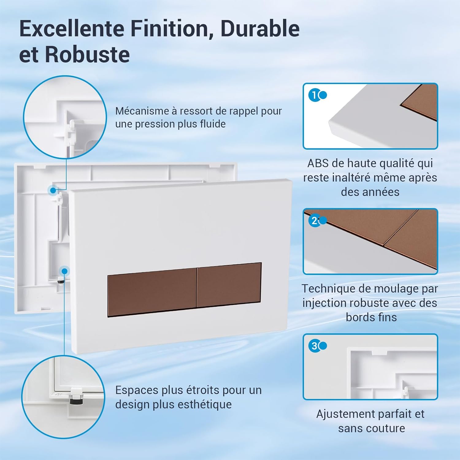 Thumbnail 2 de Mendorio Plaque de Commande WC – Compatible Geberit Sigma UP300/UP320, Double Chasse, Blanc Mat & Bronze Mat Bouton