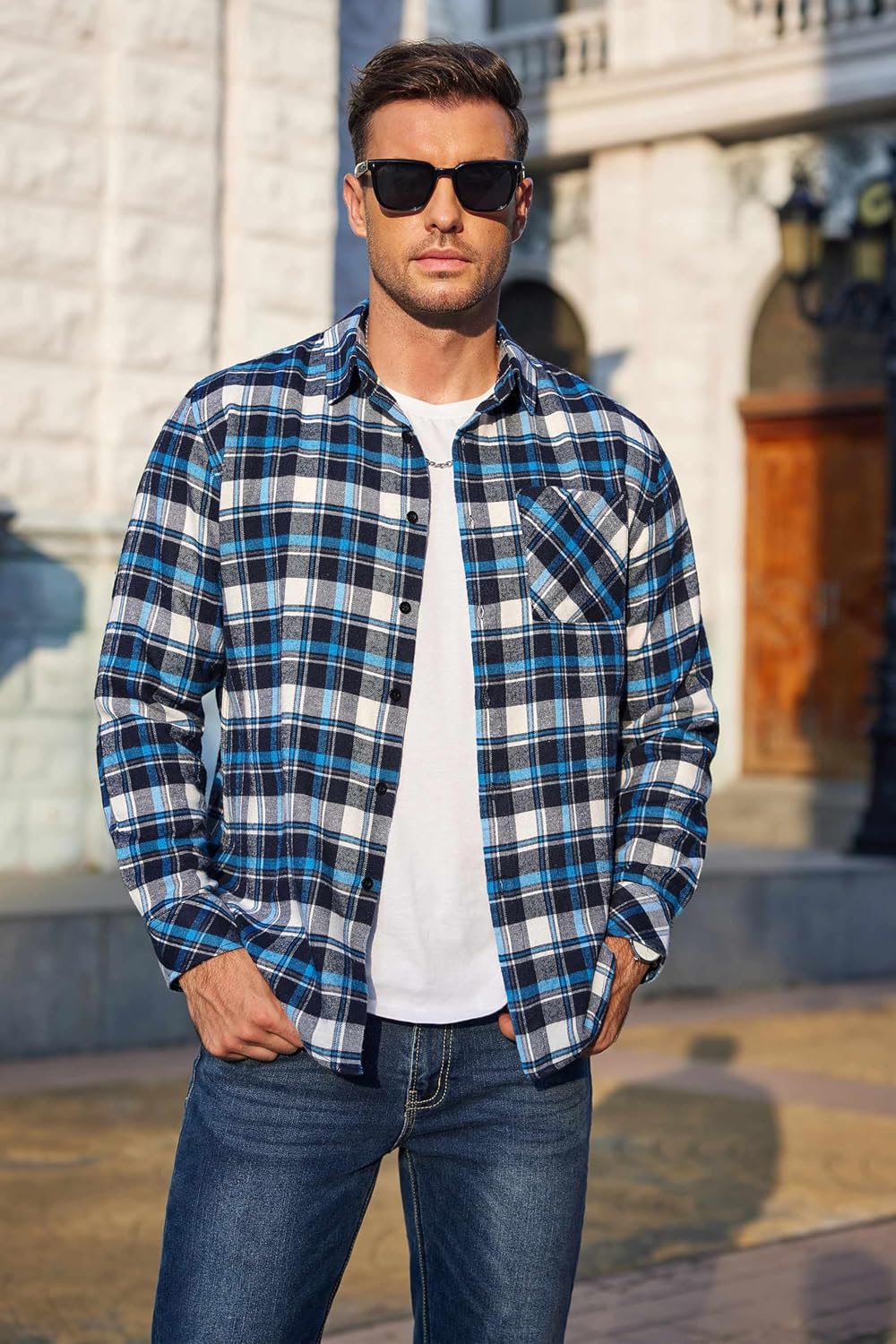 Detalle de COOFANDY Flannel Shirt Casual Cotton Pocket