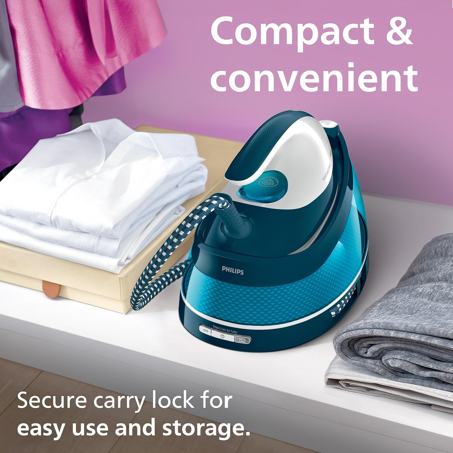 Thumbnail 5 de Philips PerfectCare Compact Steam Generator Iron GC7840/26 with 1.5L tank, OptimalTEMP and ECO mode