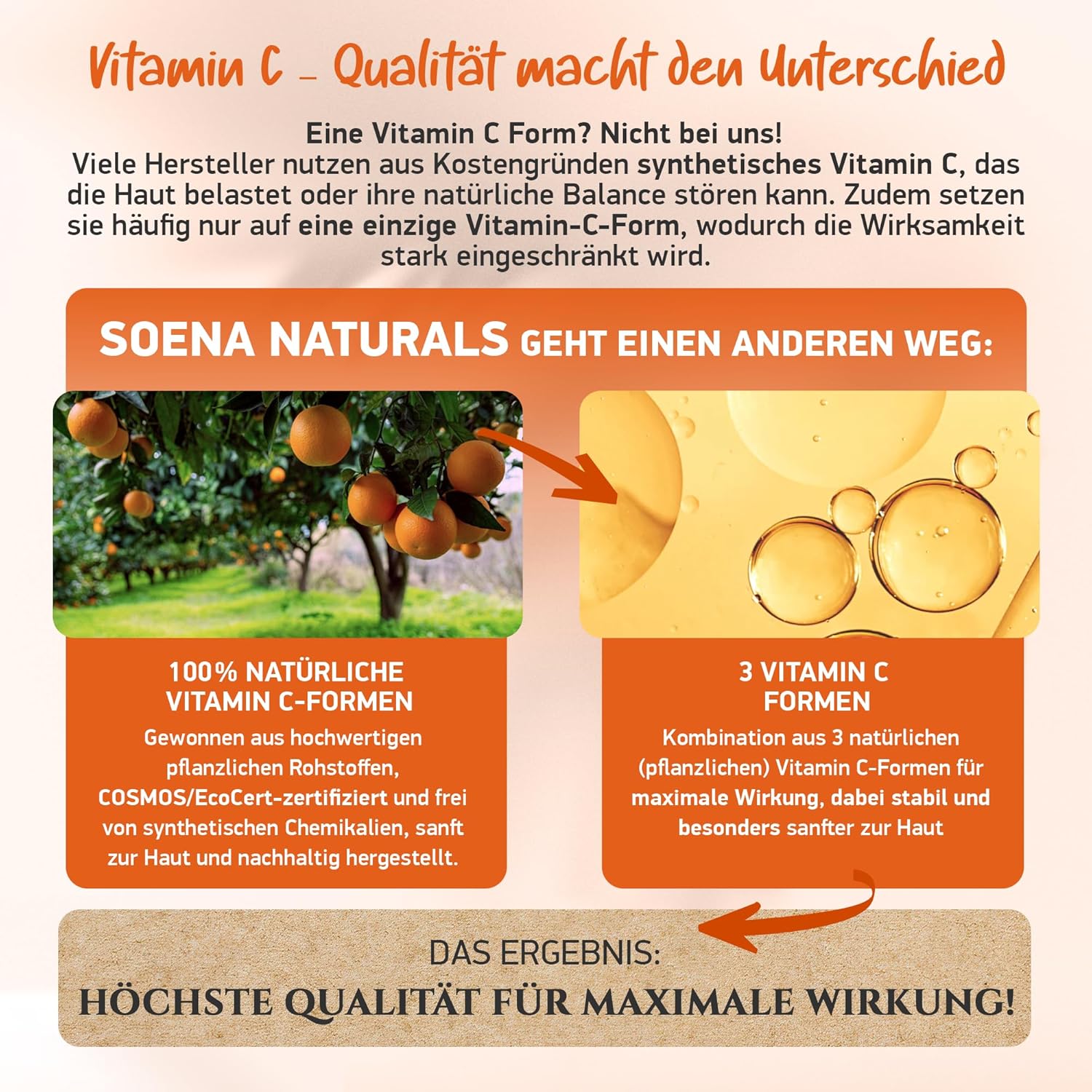 Detalle de Soena Bio-Vitamin C Serum hochdosiert mit Hyaluron-Komplex (vegan) für das Gesicht