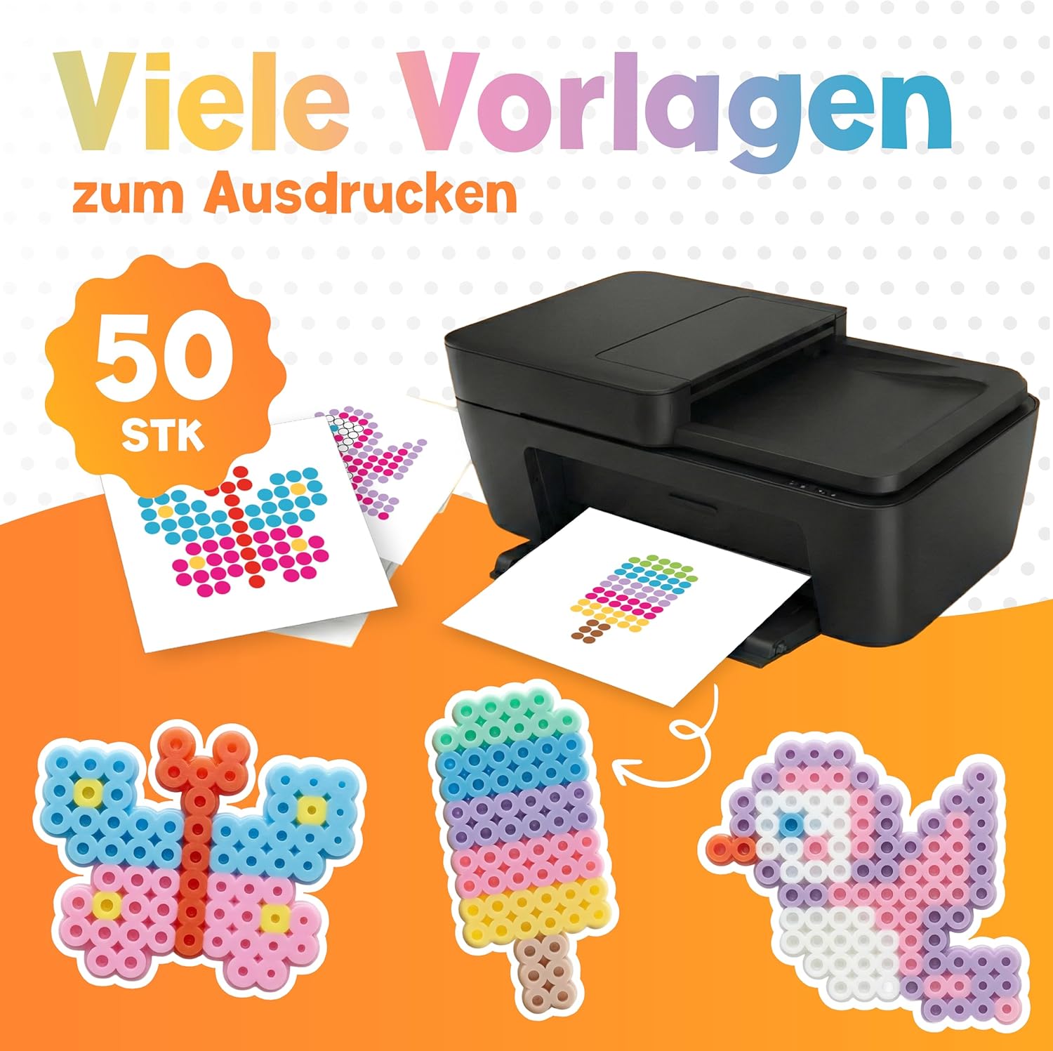 Detalle de MUTKIND® 2500x Bügelperlen Groß 10mm – XL Steckperlen Set mit 10 Farben, ab 3 Jahren