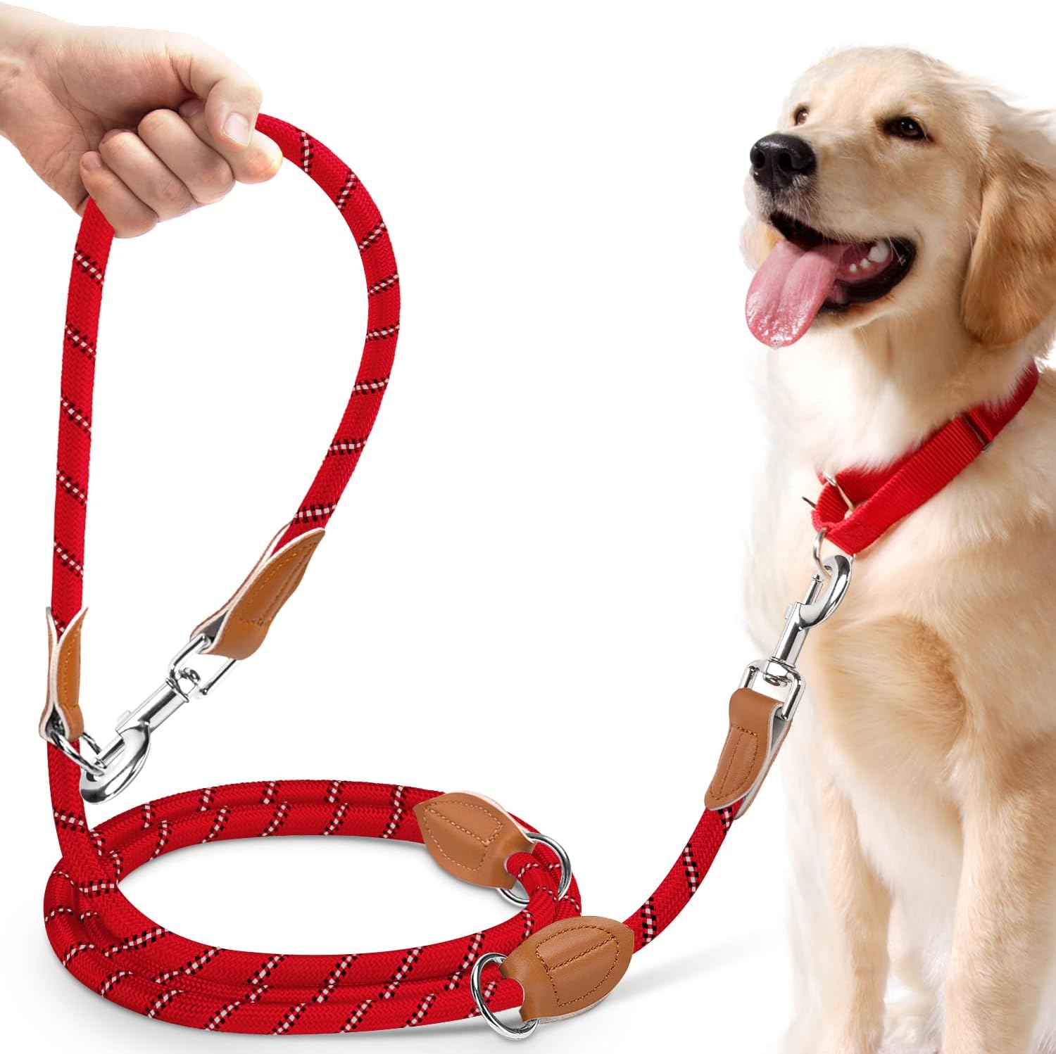 Detalle de PETCOOZ Hundeleine 3M Verstellbare Doppelleine – Vielseitig, robust und sicher für mittelgroße bis große Hunde (20–60 kg)