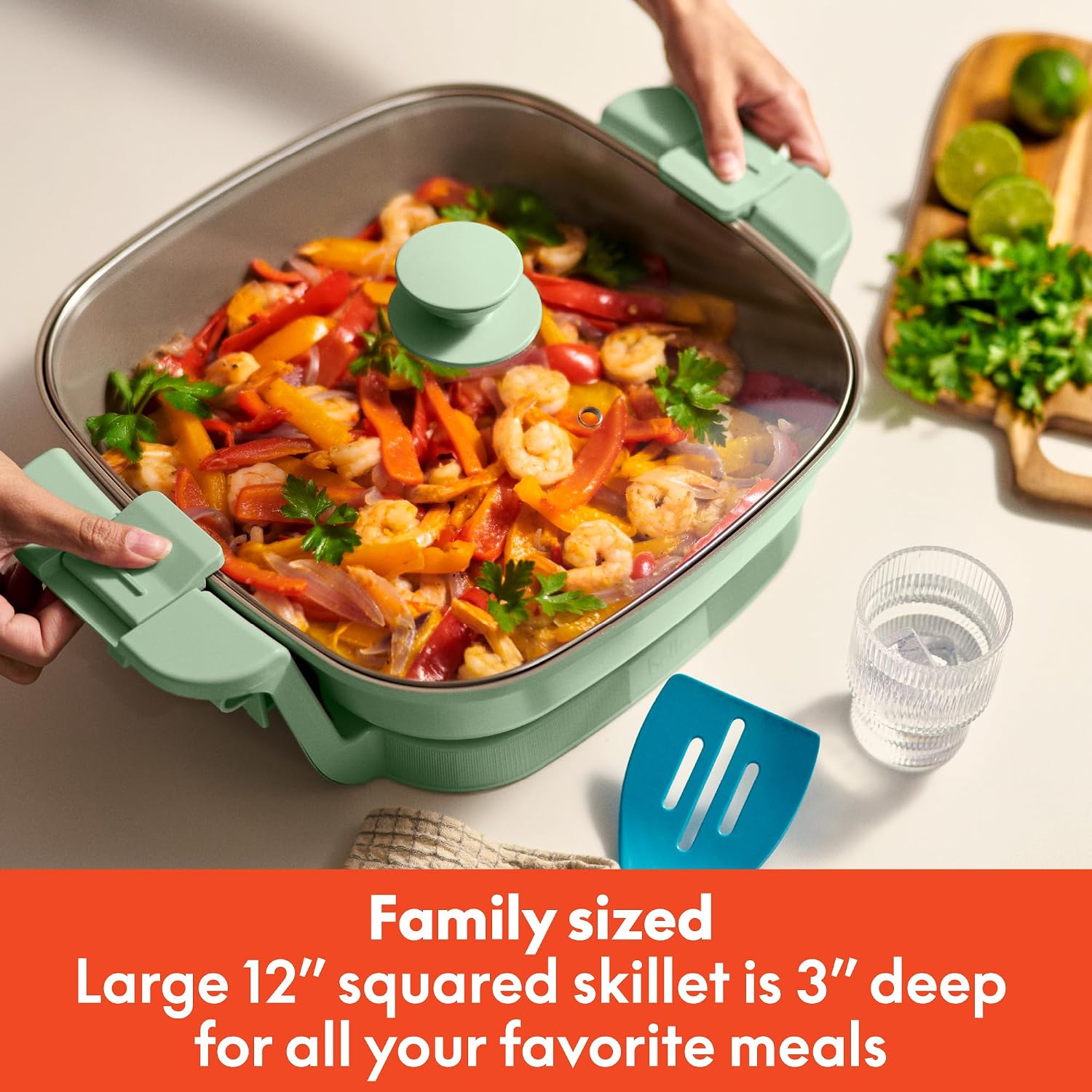 Detalle de Bella Make & Take Electric Skillet (Seaglass) — Fits-anywhere™ kit with adjustable heat and ceramic coating
