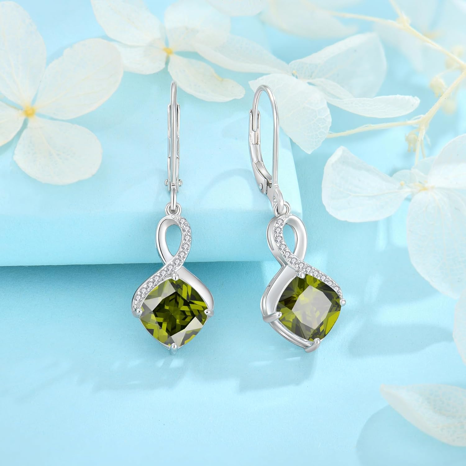 Thumbnail 3 de FJ Quadrat Prinzessschliff hängende Ohrringe aus 925 Sterling Silber mit Unendlichkeit-Motiv
