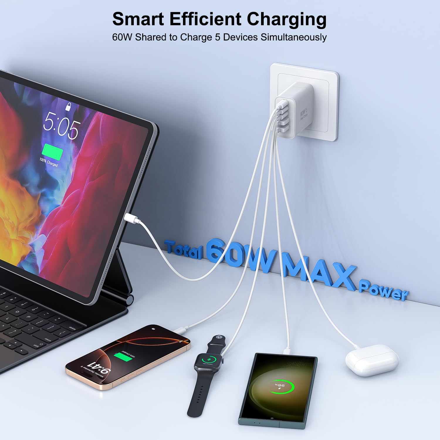 Detalle de 3-Pack Apple 17 Pro Max Charger: 60W 5-in-1 USB-C Wall Block with PD 3.0 and QC 3.0