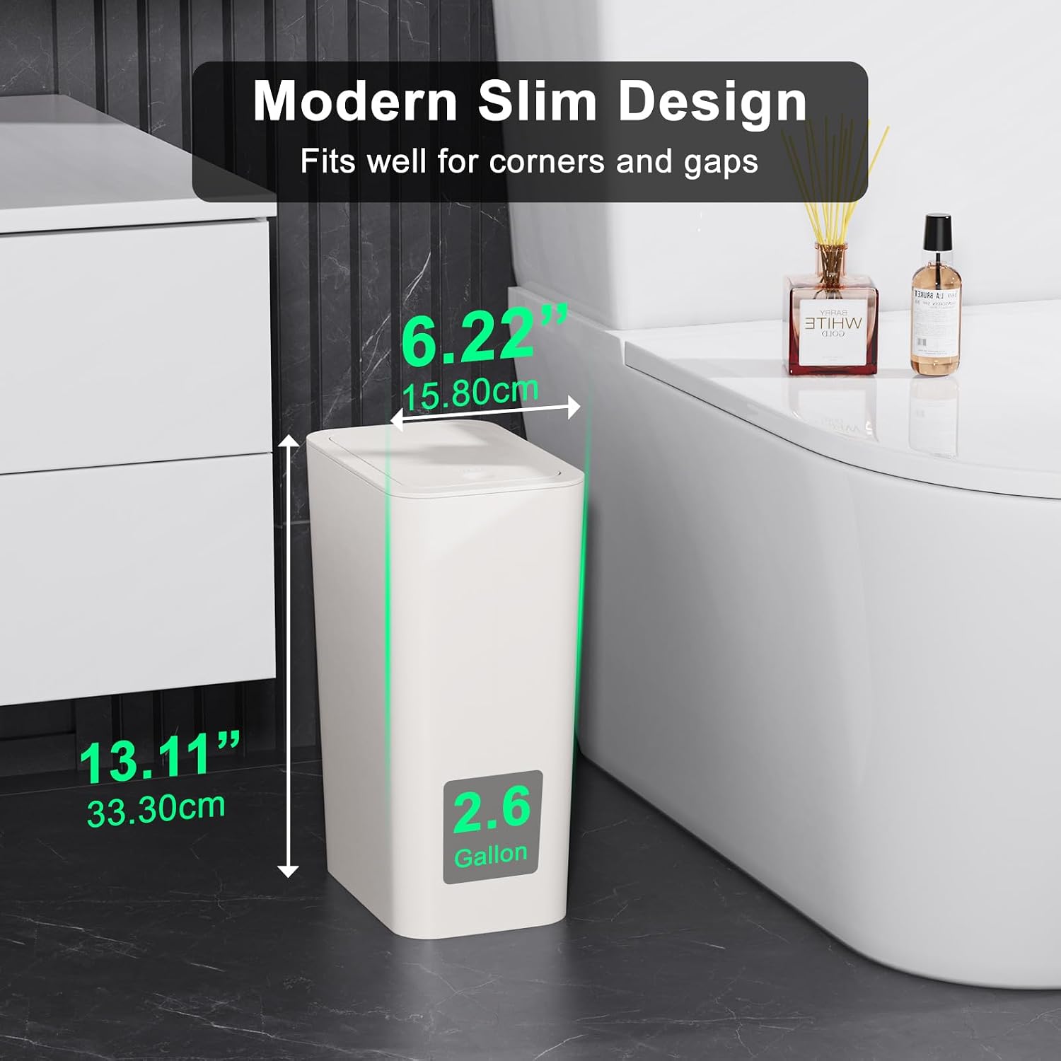 Detalle 2 de N. NETDOT 3-Pack Small Trash Cans, 2.6 Gallon, Pop-Up Lid, Off-White