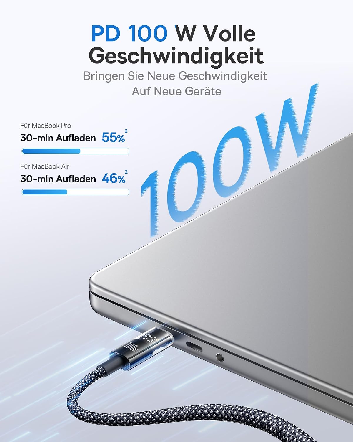 Detalle de Baseus 100W USB-C auf USB-C Kabel mit LED-Display – 1 m, PD Schnellladen