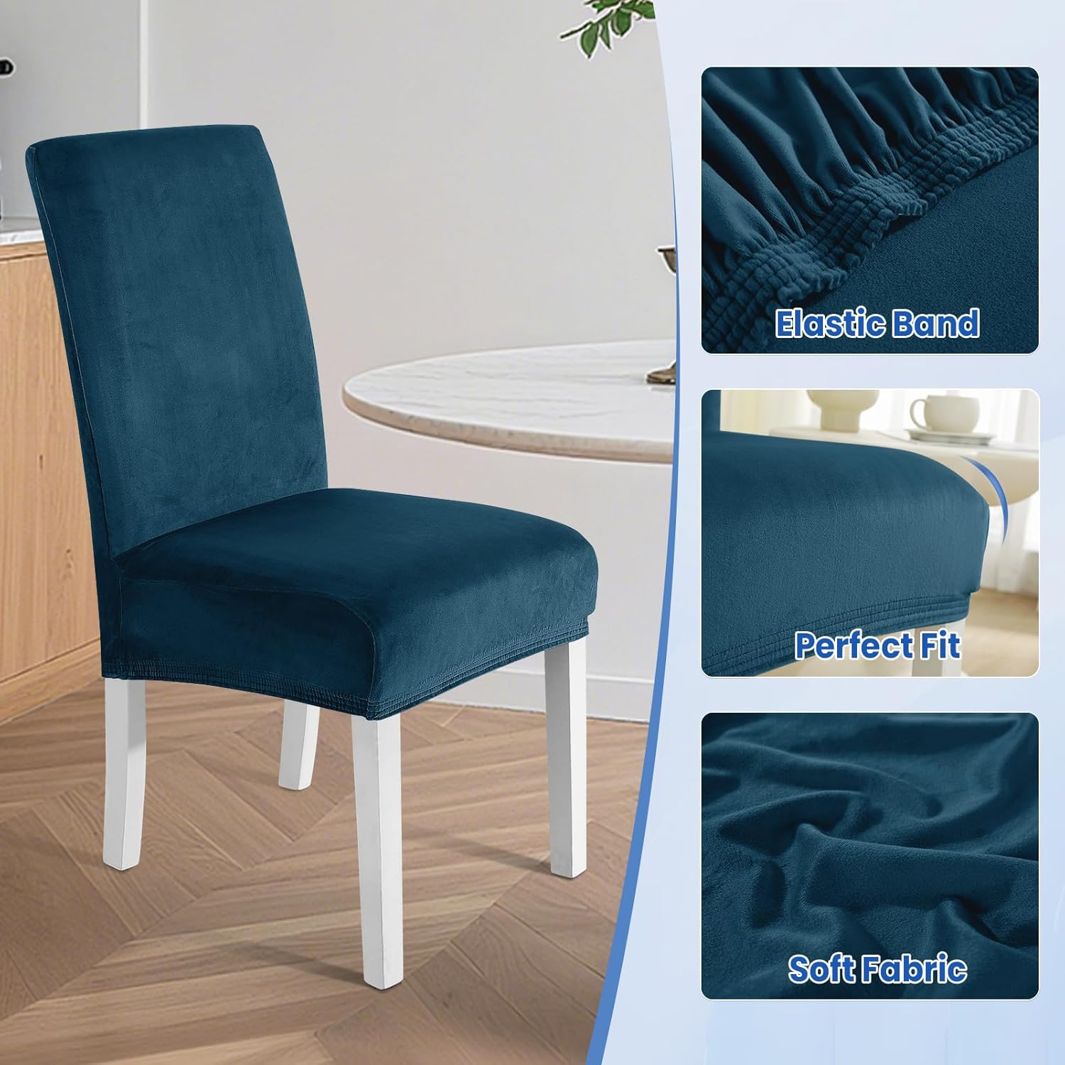 Thumbnail 4 de Ystyle Housse de Chaise Velours 4 Pièces – Housse Universelle Extensible, Bleu Paon