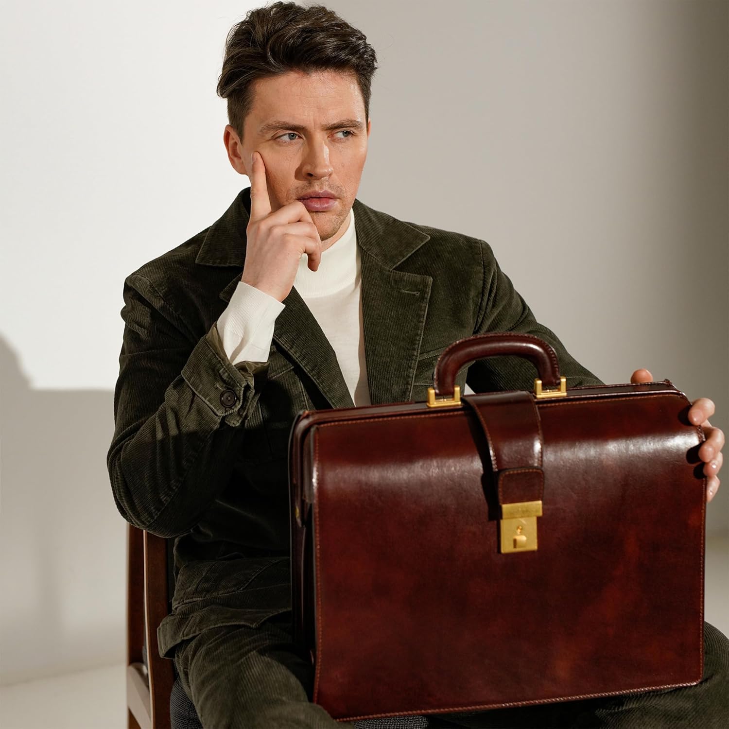 Thumbnail 1 de Time Resistance Leather Lawyer Briefcase for Men – Italian Handcrafted Attache