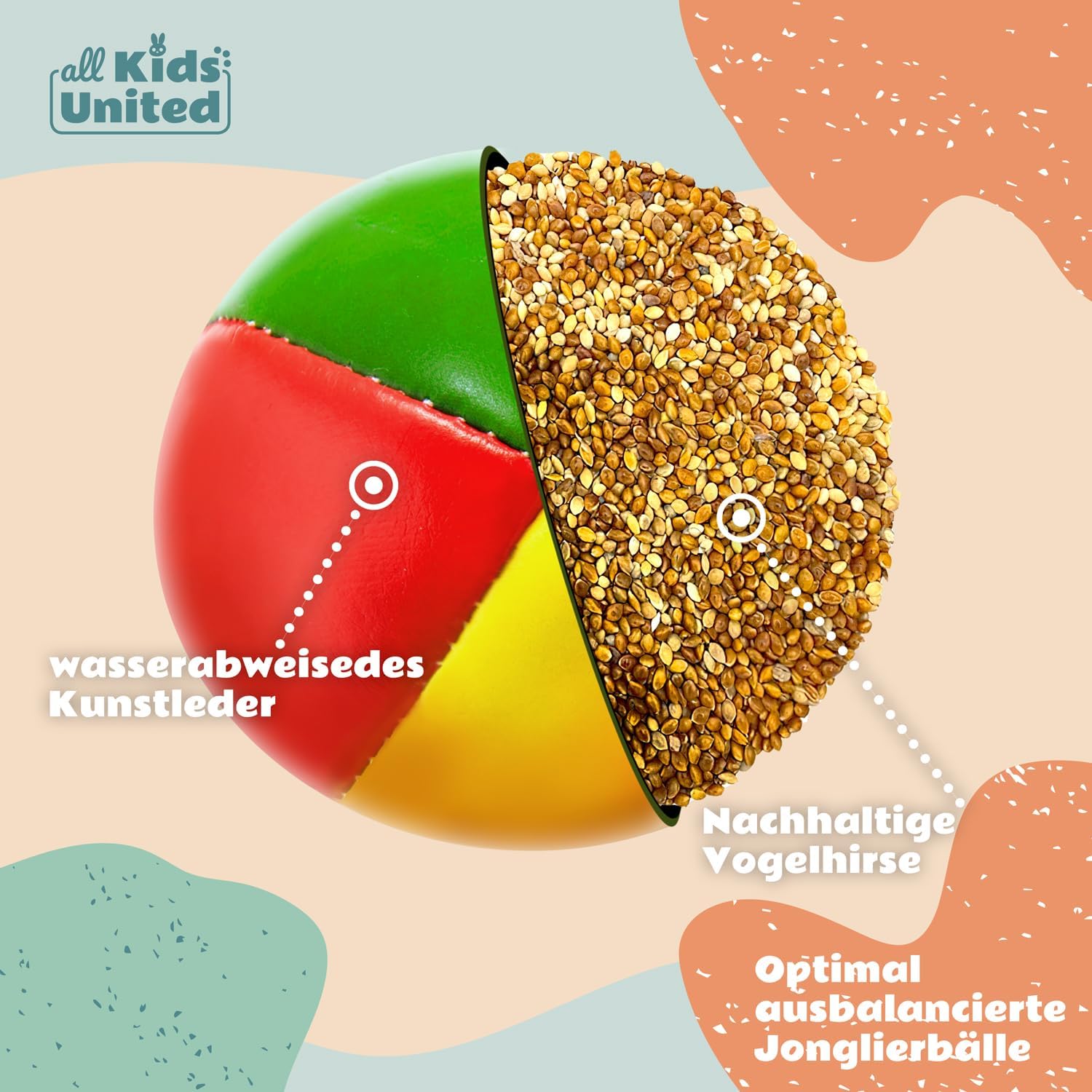 Detalle 2 de all Kids United® Jonglierbälle im 5er Set (im Jute-Beutel) – weiche Bälle fürs Jonglieren lernen