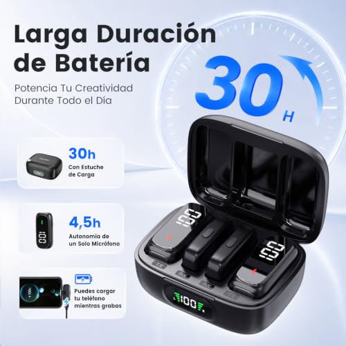 Detalle 2 de YEJATA micrófono inalámbrico con 2 micrófonos, USB-C, Lightning y cancelación de ruido con IA