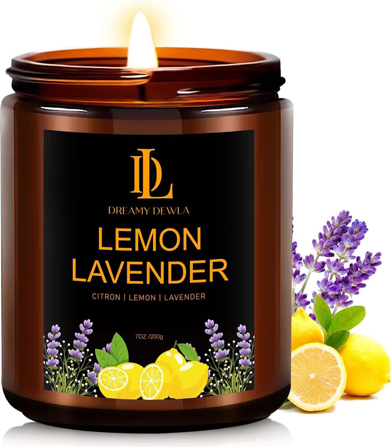 Detalle de DL DREAMY DEWLA D008-2 Lemon Lavender Soy Candle, 7 oz, 50-Hour Burn