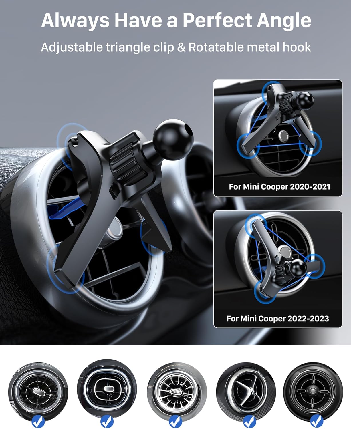 Detalle de YOSH Supporto Auto per Bocchette TONDE: Stabilità e Design in Pelle per Smartphone in Auto