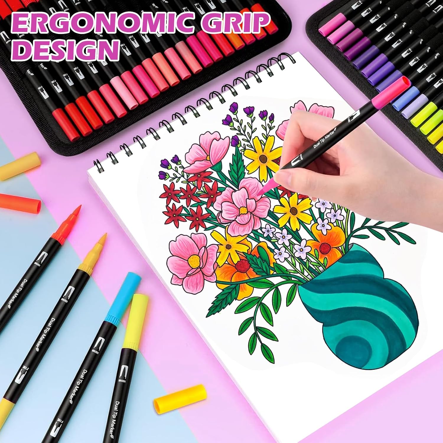 Detalle 2 de VAKKI 60 Dual Tip Colouring Pens 60 colours