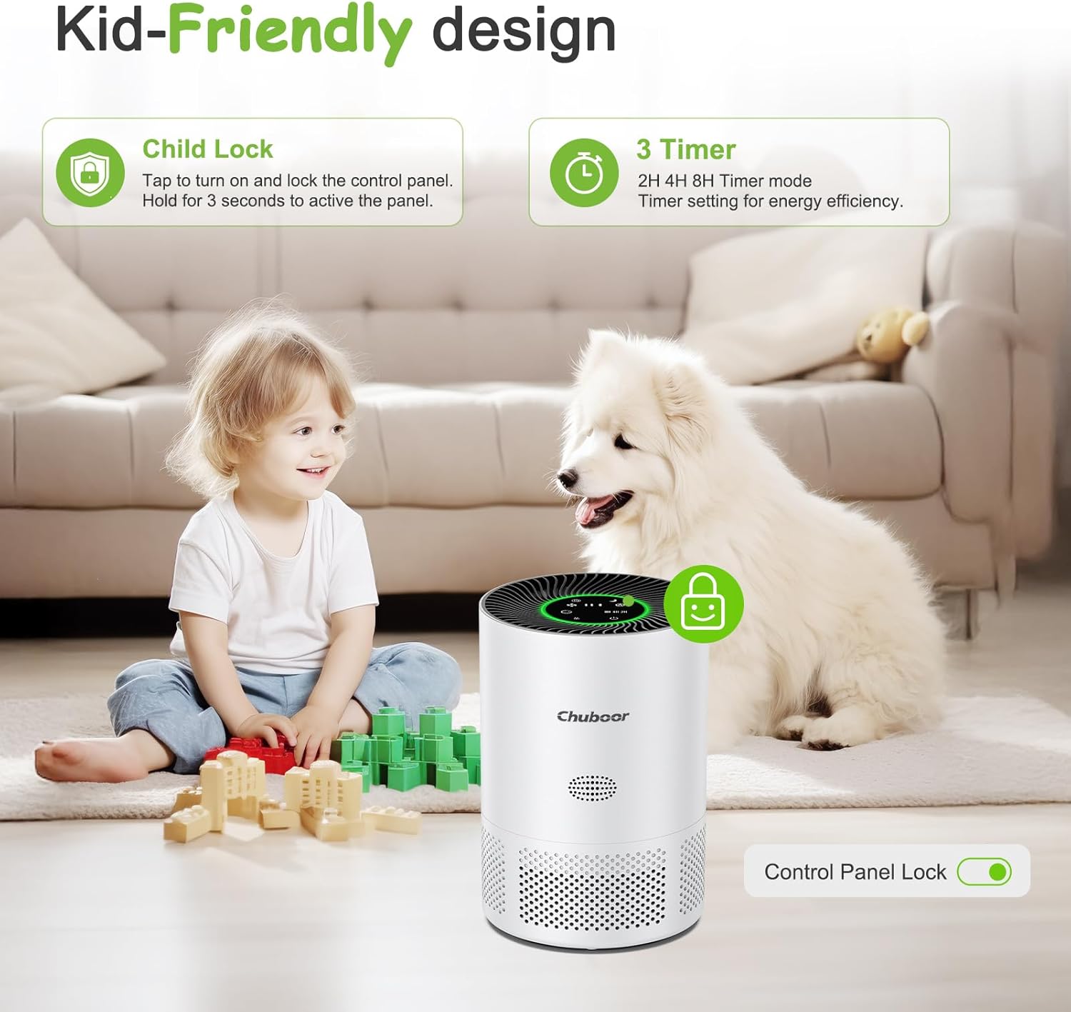 Thumbnail 5 de Chuboor Air Purifier for Bedroom Home (CADR 305m³/h) with True H13 HEPA, 5 Speeds and Sleep Mode