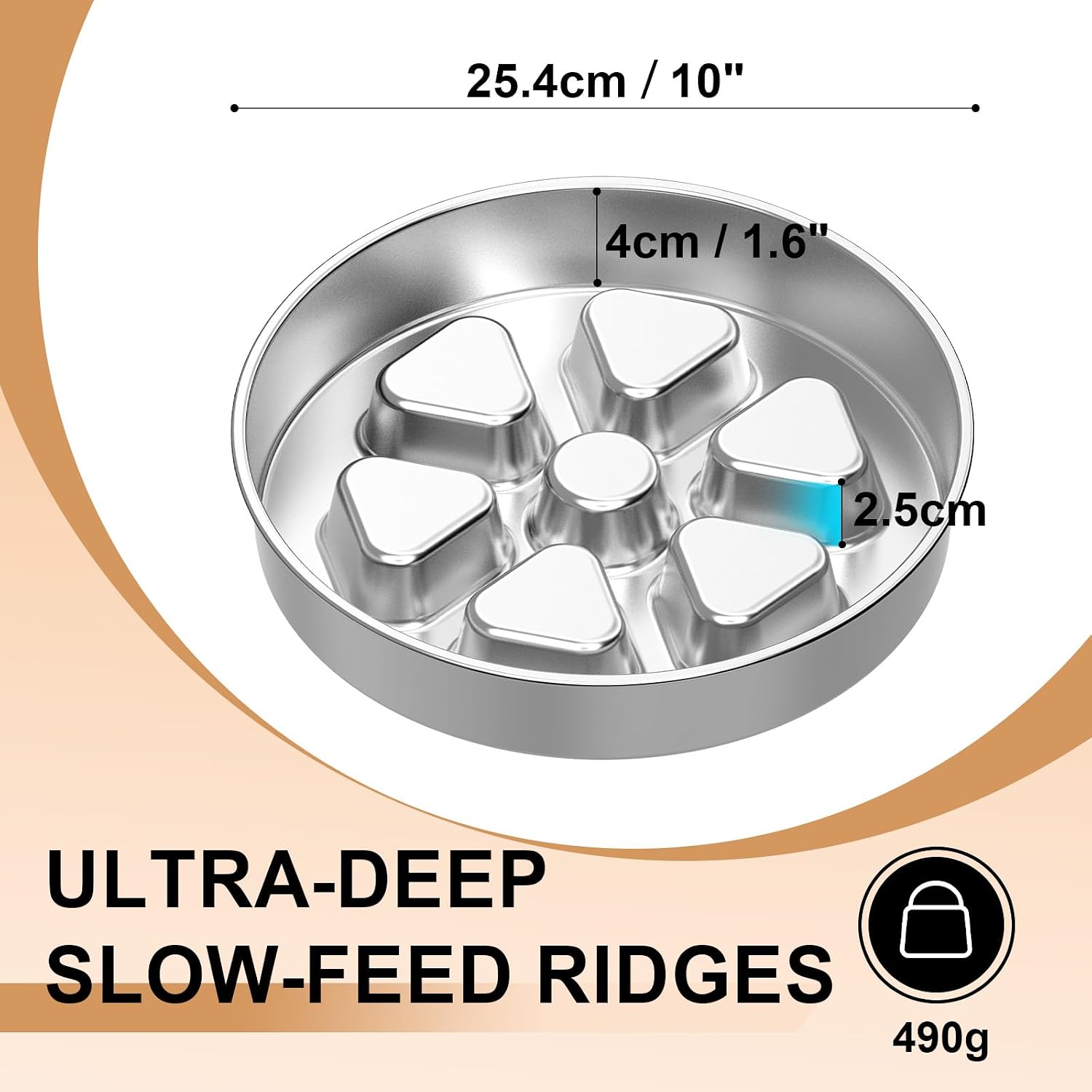 Detalle de RYAKKA Slow Feeder Dog Bowl with Heavy-Duty Stainless Steel – 25.4 cm (3 Cups) for Medium to Large Dogs & Cats